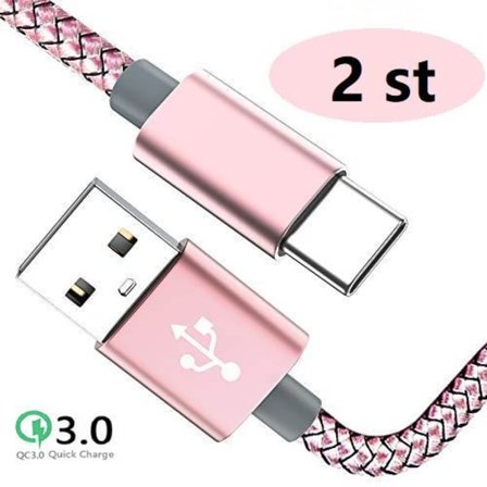 2 st 2 m färgade usb-c supporta Q.C 3.0 rosa