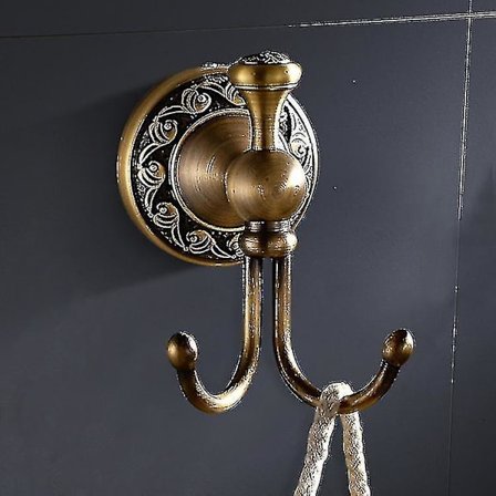 Robe Hook Retro Brass Bathroom Hook 2 Hooks Bathroom Accessory Set Paper Roll Holder Antique Brass F
