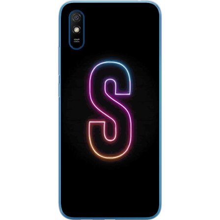 Kompatibel Mobilcover til Xiaomi Xiaomi Redmi 9AT Neonbogstav S i lyserød og blå toner mod en mørk baggrund, stilfuld bogstavkunst med retro-futuri