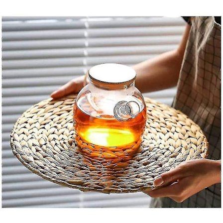 2 stk runde hemp tau plassmatte vevd isolasjon hamp halm tykk coaster bordmatte isolasjon (8 tommer)