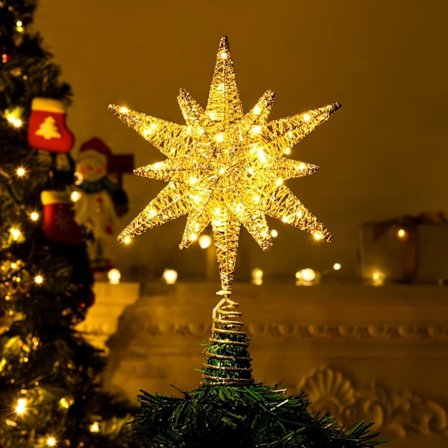 20 LED-lys Metallisk Stjerne Topp for Juletre Batteridrevet O,ZQKLA
