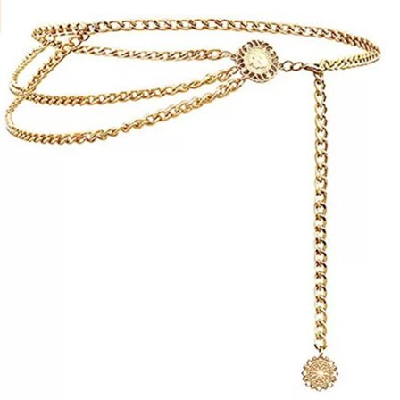 Flerlags metall midjekjede belte for kvinner, justerbart langt damebelte kroppssmykker for kjoler jeans bukser