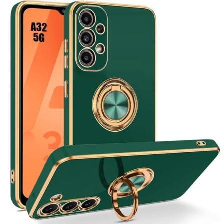 Etui til Samsung Galaxy A32 5G Silikone Stødsikker Anti-ridse Stilfuldt med roterende ring - midnatsgrøn Nattgrönt