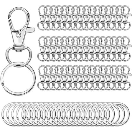 (Silver) 100 stycken roterande nyckelringar (50 karbinhakar och 50 nyckelringar)
