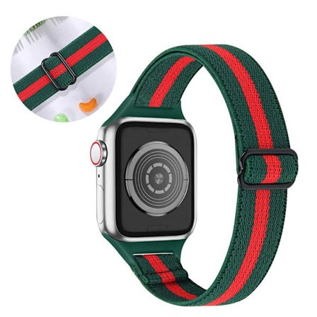 Apple Watch 42mm - 44mm nylon urrem - Militærgrøn / Rød