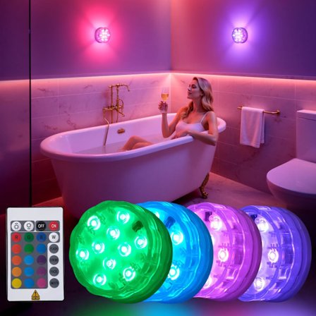 Trådløs LED-brusebadslampe med fjernbetjening, vandtæt RGB-farveskiftende lampe til badeværelse og badekar, batteridrevet ambient