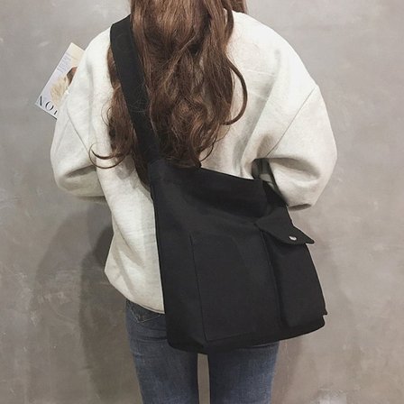 Damväska Kvinna Tote Canvas Handväskor Axelväska SVART