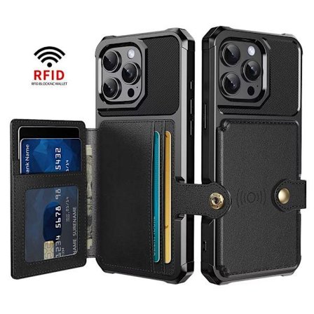 iPhone 12 Cover med Kortholder & RFID Beskyttelse - Stødsikkert Sort Cover [JSR] Lysegrå