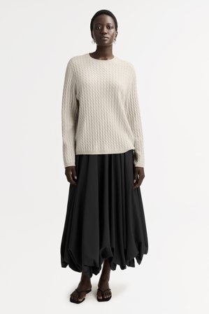 Soft Goat - Oversize Cable Knit - Women cashmere sweater - L - Chalk