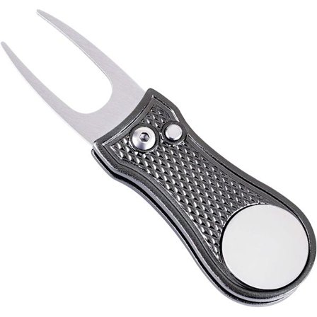 Fuldbar golfbaneværktøj i metal med udstødningsknap og magnetiske boldmarkører