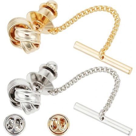 2 stk. Slipsenål til mænd, slipsenål med kæde, slipsenål med manchetknapper, slipsenål, reversnåle til herrekostume, smoking, slipsenål til bryllup, 