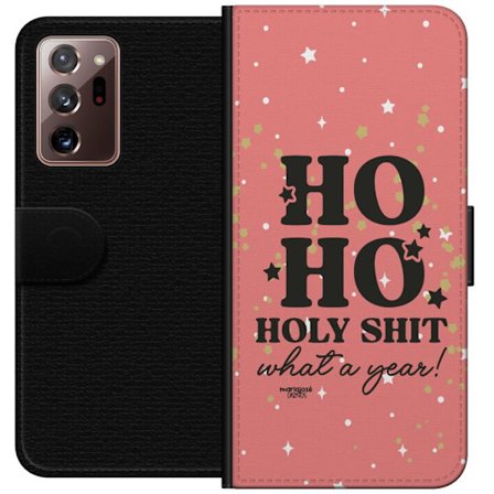 Samsung Galaxy Note20 Ultra Tegnebogsetui HO HO Holy Shit What a Year humoristisk rosa julemotiv med glitterstjerner perfekt til trendy og sjove vinte