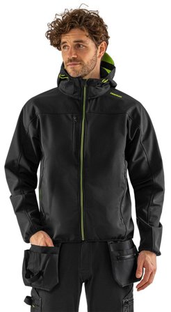 Fristads Herr Softshell-jacka med huva 4655 GBF, Svart/Neongul