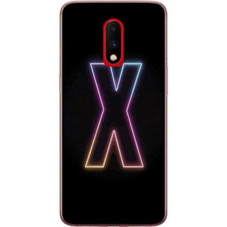 Yhteensopiva Puhelinkuori OnePlus OnePlus 7 Neonkirjain X voimakkaissa väri vaihteluissa mustaa taustaa vasten, voimakas typografinen suunnittelu sel