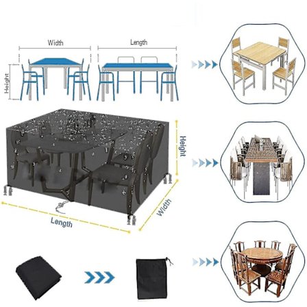 58 Storlekar 420d Uteplats Vattentät Oxford Trädgårdsmöbelöverdrag, Svart