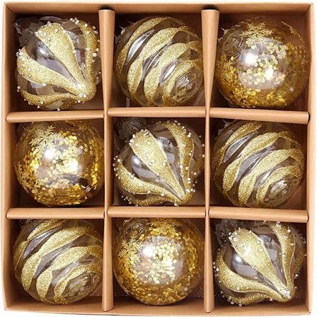 Joulukuusen pallot, 9 joulupalloa, joulukuusen pallot, riippuvat pallokoristeet, kulta