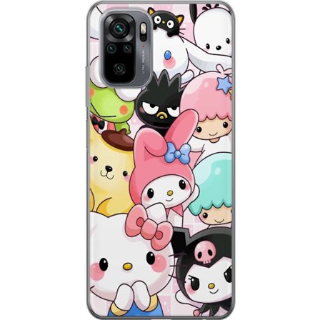 Kompatibelt Mobildeksel til Xiaomi Redmi Note 10S Tett mønster av søte figurer med store øyne i ulike farger og uttrykk med LABUBU-tekst