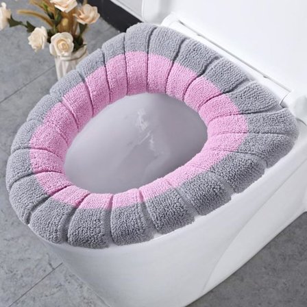 (Pink with Gray A) Toilet Seat Cover Mat, Soft and Thick Self-Adhesive, Washable and Reusable for Bathroom and Toilet