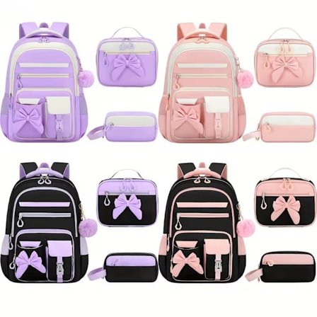 Dame Ryggsekk 3-delt Sett med Sløyfe – Lett Ryggsekk for Reise, Camping & Hverdag med Justerbare Stropper