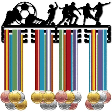 Fotbollsmedaljhållare Hängare Sportmedalj Display Hängare Rack Medaljhållare Svart Metall Hylla Organizer Ram Väggmonterad Stativ Över 60 Medaljer