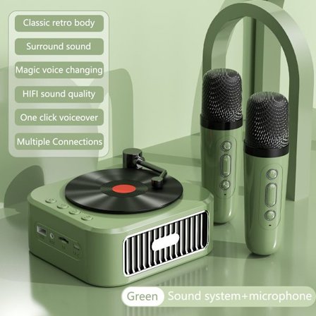 Grøn + 2Mic-Nyt Design Bærbar Mini CD-afspiller Klassisk Retro Trådløs BT Stereo Højttalere Tung Bas FM USB Flash Drive TF Håndfri