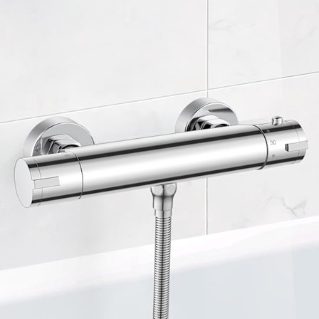 Väggmonterad termostatblandare för dusch med 38°C anti-skållningssäkerhet, termostatisk duschblandare 150mm centrumavstånd