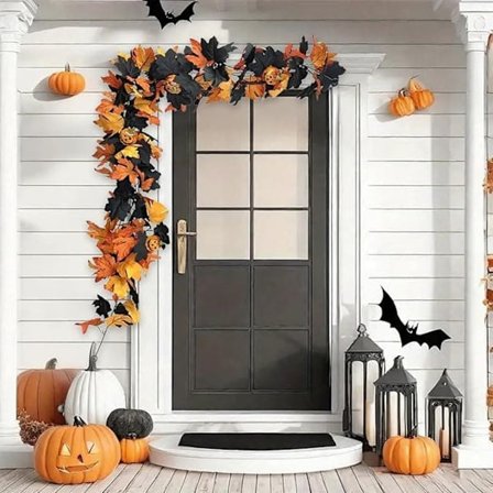 Halloween-seppele – 175 cm Kurpitsa- ja vaahteranlehti keinotekoinen riippuva köynnös, oven- ja ikkunakoriste Halloweeniin, syksyyn ja puutarhaan