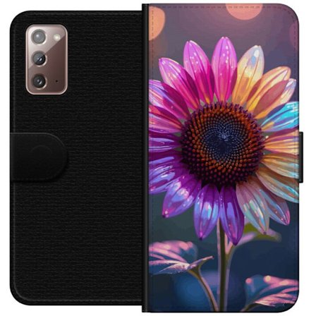 Kompatibelt Lommeboketui til Samsung Galaxy Note20 Irideserende blomst med glitrende kronblad i rosa lilla og gull mot myk bokeh bakgrunn