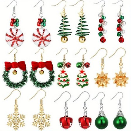 9 stk. sæt 2025 nye jule øreringe julemand krone hjort julehat øreringe