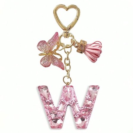 26 bokstaver å velge mellom, rosa skinnende bokstav-nøkkelring