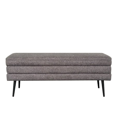 Grå opbevaringsfodskammel med sorte metalben, 110x40x44 cm