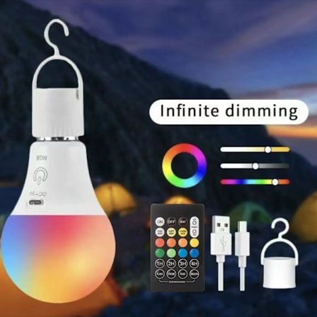 LED Uppladdningsbar Lampa med Fjärrkontroll, Batteridrivna Lampor för Lampor, Smart RGB Färgskiftande Lampa med Krok, E26 Sockel