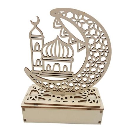 Dekorationer i trä, muslimska dekorationer i trä med LED, dekorationer i form av halvmåne, LED-dekorationer, dekorationer för LED-lampor