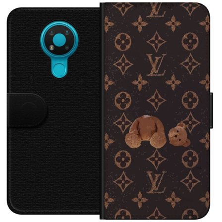 Kompatibelt Lommeboketui til Nokia Nokia 3.4 Luksuriøst monogramsmønster med ødelagt teddybjørn i mørk moteestetikk