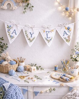 Personalisierte Wimpelgirlande mit Stickerei Weiß - Duftin