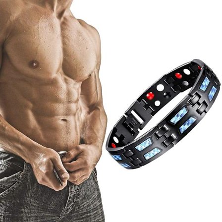 Carbon Blue Titanium Magnetisk Terapi Armbånd, Justerbar Blå Carbon Fiber Titanium Stål Magnetisk Slim Fit Armbånd Til Mænd