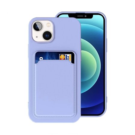 iPhone 14 Plus Silikonskal med Korthållare - Lila