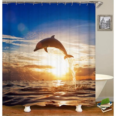 3D Strandlandskab Bruseforhæng, Middelhavet Hav Badeværelsesforhæng, Vandtæt Stofindretning, Badeforhæng, B180xH180cm