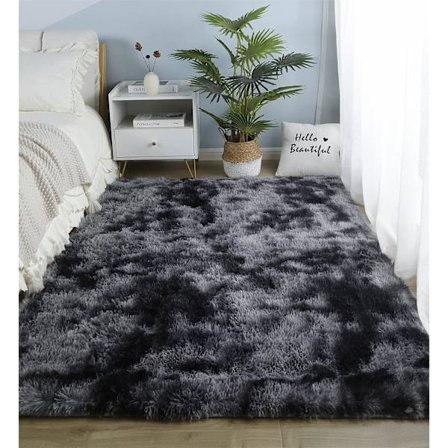 Fluffy gulvtæppe Fluffy Faux Fur Areal tæppe Dekorativt gradient gulvtæppe til soveværelse stue spisestue (Mørkegrå, 80×160cm)