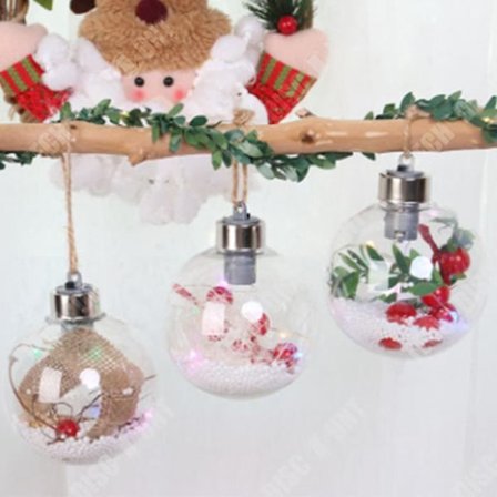 Festpynt - TD - Sæt med 3 lysende julekugler - 10 cm - Mix - Batterier inkluderet