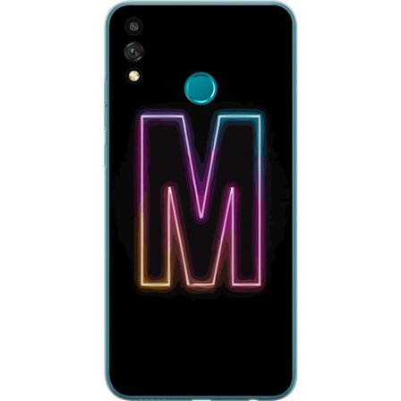 Yhteensopiva Puhelinkuori Honor Honor 9X Lite Neonkirjain M värinvaihtuva valotehoste mustaa taustaa vasten, moderni minimalistinen typografia vahval