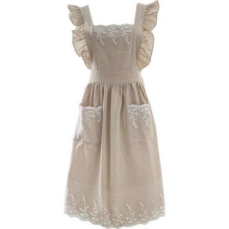 Sødt justerbart forklæde i blonde til kvinder, bomuldslinned, beige, hjemmekøkken, madlavningsforklæde med lomme, gave