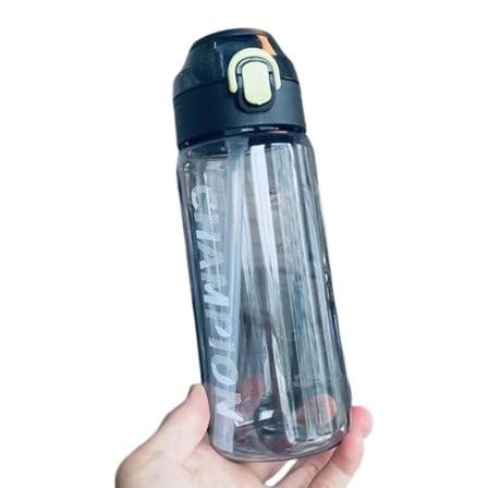 650ML/800ML halmvandflaske med trykt Snygg bærebar sportkopp til indendørs udendørs Black 650ml