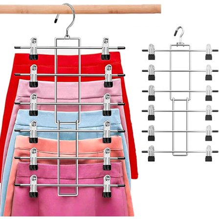 Sammenleggbar 6-lags metallhenger – plassbesparende buksehengere/kleshengere, svart organisator