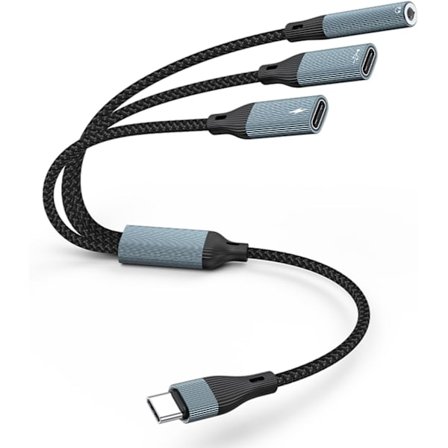 NÖRDIC USB-C-jakaja 1:stä 3:een, 1xUSB-C 1xUSB-C PD60W 1x3,5mm kuulokeliitäntä OTG-kaapeli