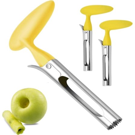 Äppelkärnare, med ABS-handtag, tandat blad i rostfritt stål, praktisk, lätt att ta bort kärnan, ligger bekvämt i handen (gul, 2 stycken)