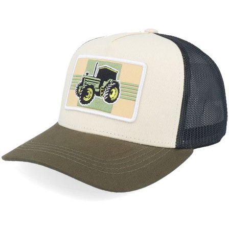 Kiddo Cap - Grön trucker Keps - Kids Old Tractor Big Patch Ivory/Black/Dark Mesh A-Frame Trucker @ Hatstore