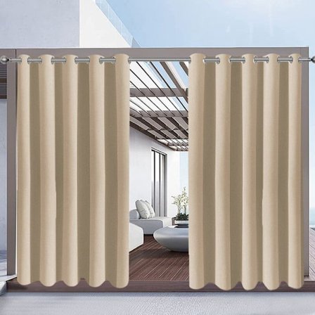 Qelus Set med 2 Utomhus Gardiner Vattentäta med Ögla - 132x274cm - Beige - Termisk isolering, för Pergola Terrass