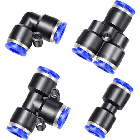 PNEUMATISK 4mm OD Push-to-Connect Fittings Pneumatiske Fittings Kit 1 Splitere + 1 Albue + 1 Tee + 1 Rett (4 stk)