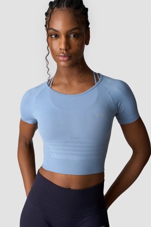 ICANIWILL - Define Seamless Cropped T-shirt Wmn Metal Blue - Damen - ICIW